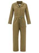 Nili Lotan - Marie Belted Cotton-twill Jumpsuit - Womens - Green