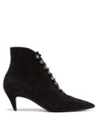 Matchesfashion.com Saint Laurent - Ally Lace Up Suede Ankle Boots - Womens - Black