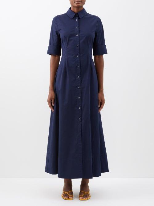 Staud - Joan Cotton-blend Maxi Shirt Dress - Womens - Navy