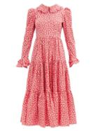 Matchesfashion.com Batsheva - Lucy Gathered Floral-print Cotton-poplin Dress - Womens - Red