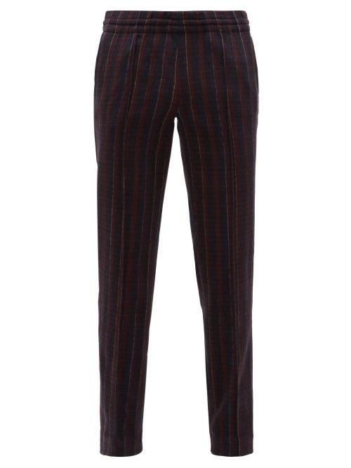 Matchesfashion.com Missoni - Striped Knitted Wool Blend Trousers - Mens - Navy Multi