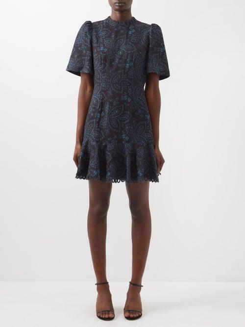 Rhode - Daron Printed Crepe De Chine Mini Dress - Womens - Black
