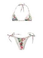 Matchesfashion.com Zimmermann - Mae Crochet-trimmed Floral-print Triangle Bikini - Womens - Pink Multi
