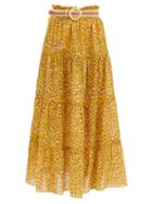 Matchesfashion.com Zimmermann - Belted Leopard-print Cotton Maxi Skirt - Womens - Yellow Print
