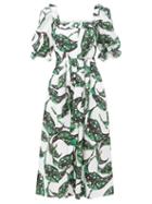 Matchesfashion.com Borgo De Nor - Corina Leaf-print Button-down Cotton Dress - Womens - Green White