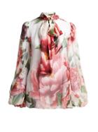 Matchesfashion.com Dolce & Gabbana - Floral Print Silk Chiffon Blouse - Womens - White Multi