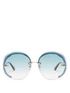 Matchesfashion.com Chlo - Elaia Oversized Round Metal Sunglasses - Womens - Blue