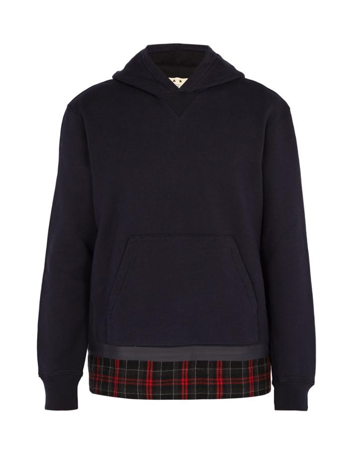 Marni Tartan-panelled Cotton Hooded Sweatshirt