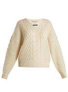 Muveil V-neck Pearl-embellished Cable-knit Sweater