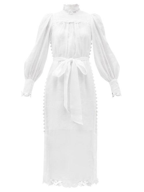 Matchesfashion.com Zimmermann - Luminous Embroidered Linen-voile Dress - Womens - White