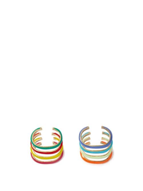 Matchesfashion.com Fry Powers - Unicorn Rainbow Enamel & 14kt Gold Ear Cuffs - Womens - Multi