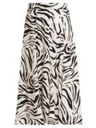 Matchesfashion.com Msgm - Zebra Print Crepe Midi Skirt - Womens - Black White