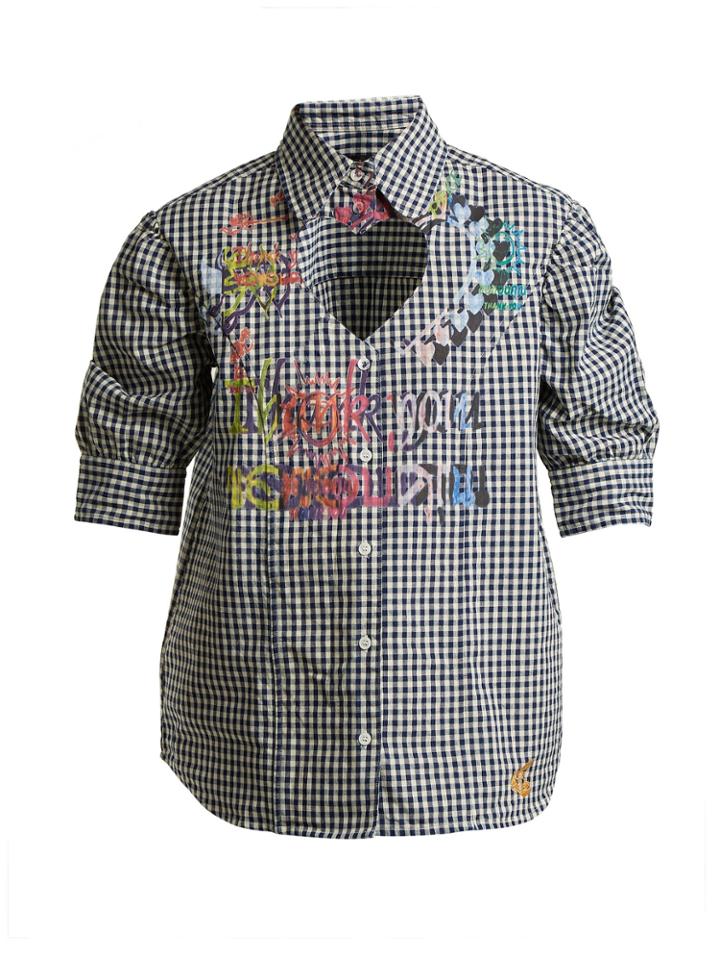 Vivienne Westwood Anglomania Heart Cut-out Puff-sleeved Gingham Cotton Shirt