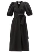 Three Graces London - Fiona Puff-sleeve Linen Wrap Dress - Womens - Black