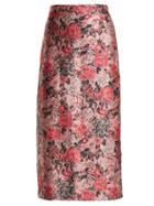 Matchesfashion.com Erdem - Maira Rose Jacquard Pencil Skirt - Womens - Pink Multi