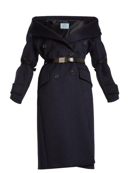 Matchesfashion.com Prada - Off The Shoulder Wool Blend Coat - Womens - Navy