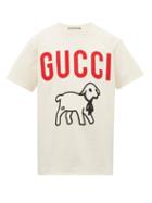Matchesfashion.com Gucci - Lamb Print Logo Cotton T Shirt - Mens - Cream