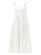 Matchesfashion.com Juliet Dunn - Tie-shoulder Scalloped-edge Printed Cotton Dress - Womens - White