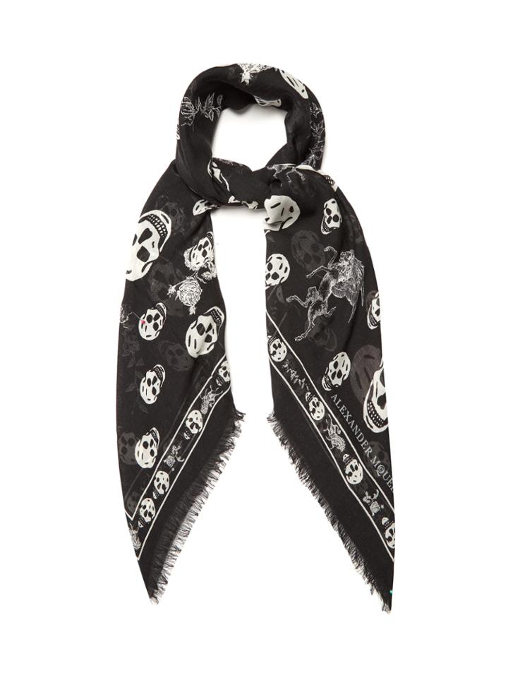 Alexander Mcqueen Skull And Pegasus-print Wool-blend Scarf