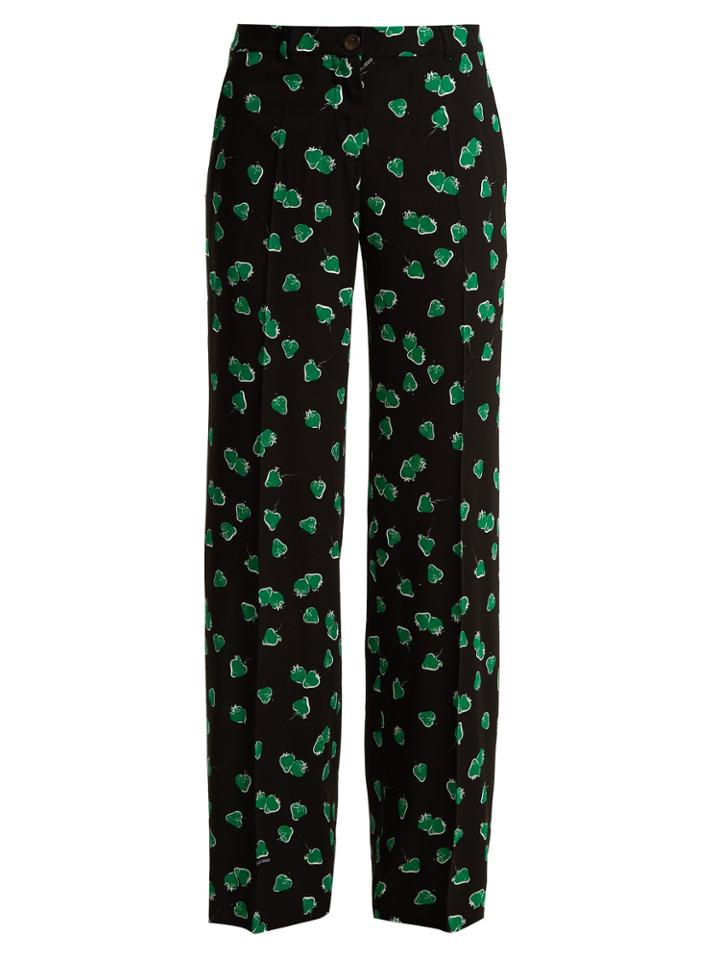 Miu Miu Strawberry-print Mid-rise Wide-leg Trousers