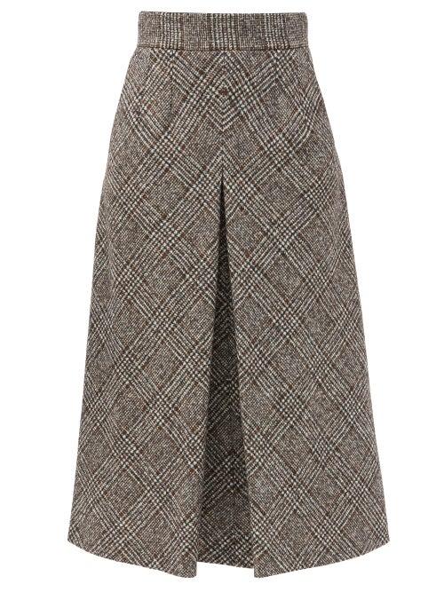Matchesfashion.com Dolce & Gabbana - Prince Of Wales-check Wool-blend Midi Skirt - Womens - Grey Multi