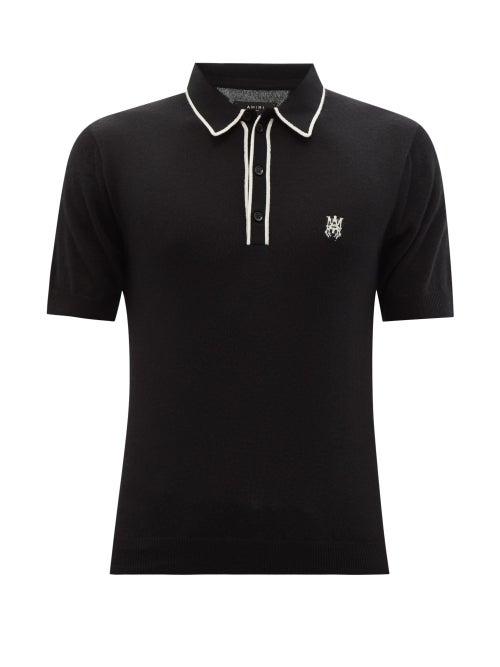 Matchesfashion.com Amiri - Skeletal Logo-intarsia Cashmere-blend Polo Shirt - Mens - Black