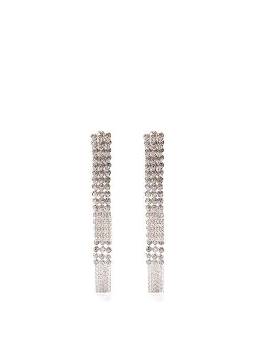 Etro - Fringed Crystal-chainmail Clip Earrings - Womens - Silver