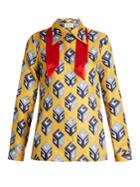 Gucci Cube-print Tie-neck Silk Blouse