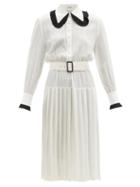 Matchesfashion.com Rodarte - Drop-waist Pleated Silk-crepe De Chine Dress - Womens - White Black