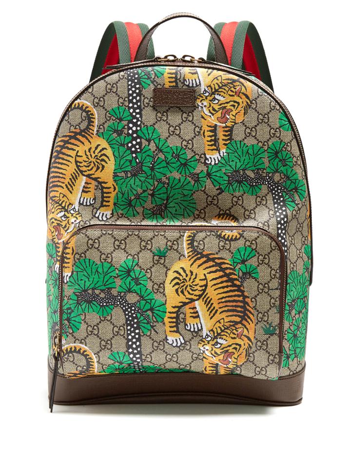 Gucci Bengal Gg Supreme Canvas And Leather Backpack