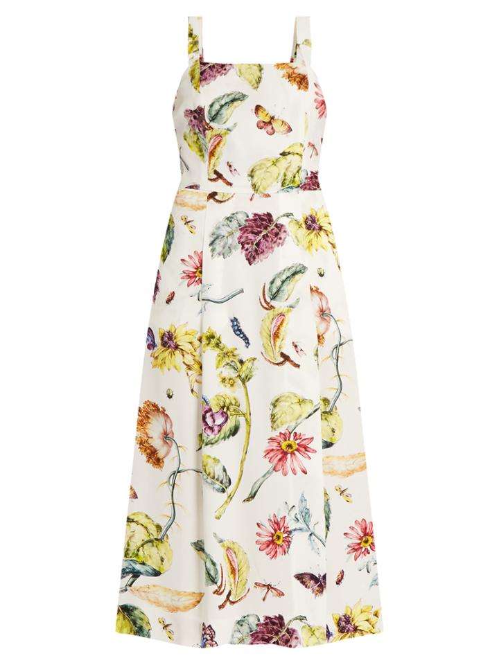 Adam Lippes Square-neck Floral-print Crepe Dress