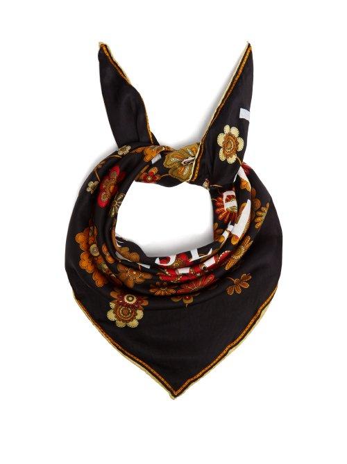 Matchesfashion.com Marine Serre - Floral And Logo Print Silk Scarf - Womens - Multi