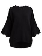 Matchesfashion.com Valentino - Ruffled Cuff Wool Blend Sweater - Womens - Black