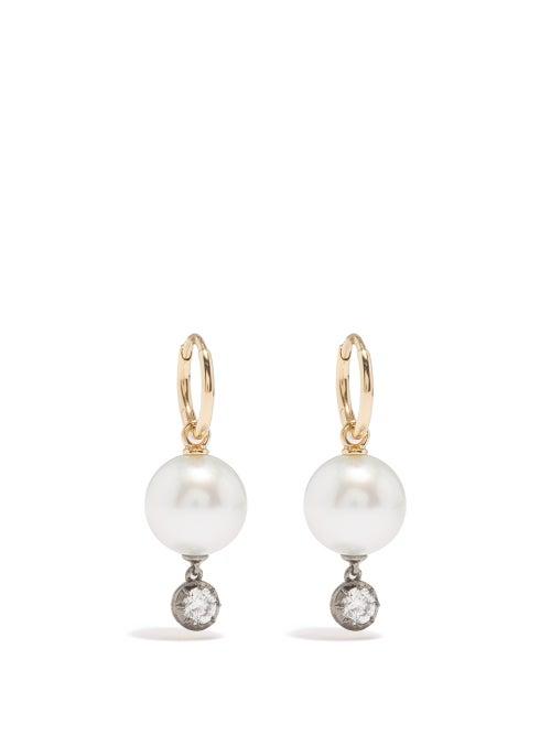Jessica Mccormack - Gypset Diamond, Pearl & 18kt Gold Hoop Earrings - Womens - Gold Multi