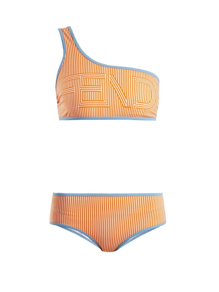 Fendi Striped One-shoulder Bikini Set
