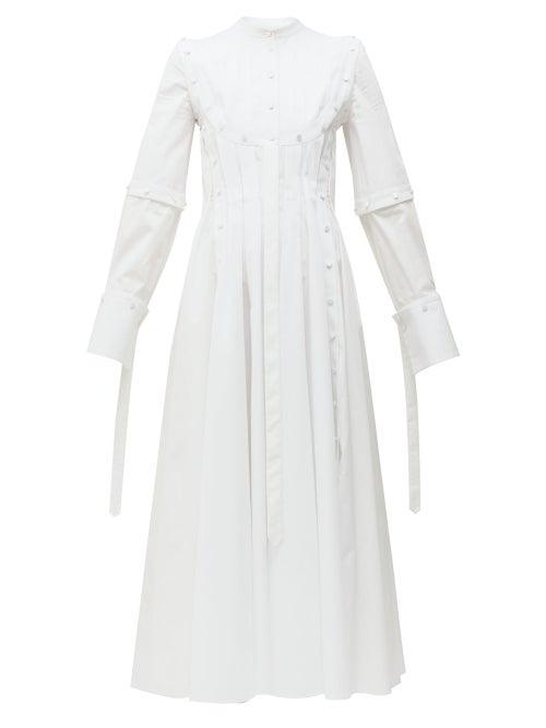 Matchesfashion.com Alexander Mcqueen - Deconstructed Panel Cotton Poplin Dress - Womens - White