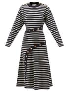 Alexander Mcqueen - Striped Wool-blend Knitted Midi Dress - Womens - Navy Stripe