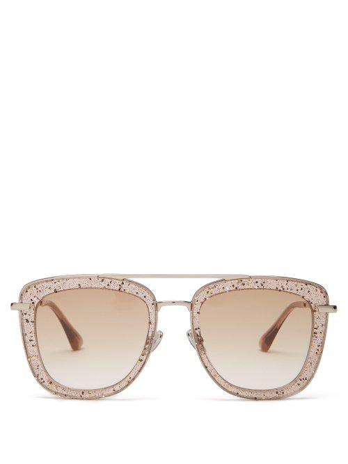 Matchesfashion.com Jimmy Choo - Glossy Glitter Acetate Aviator Sunglasses - Womens - Light Pink
