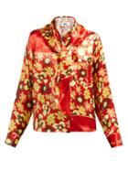 Matchesfashion.com Mm6 Maison Margiela - Sailor Collar Floral Print Satin Blouse - Womens - Orange Multi