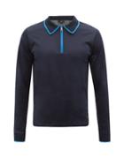 Dunhill - Zip-collar Tipped Mercerised-cotton Polo Shirt - Mens - Navy