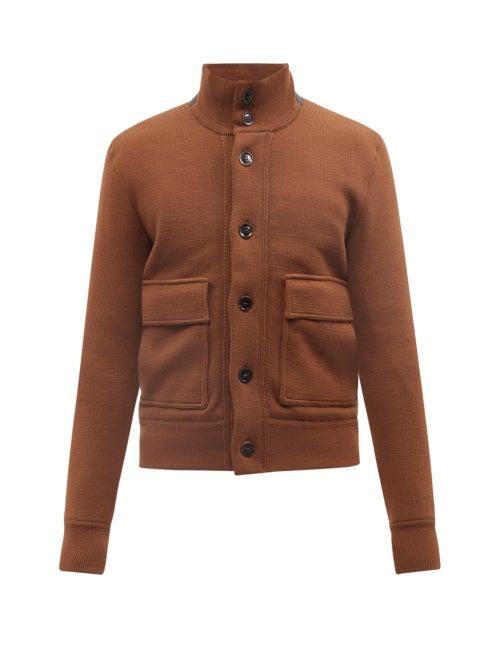 Tom Ford - High-neck Merino-wool Cardigan - Mens - Brown