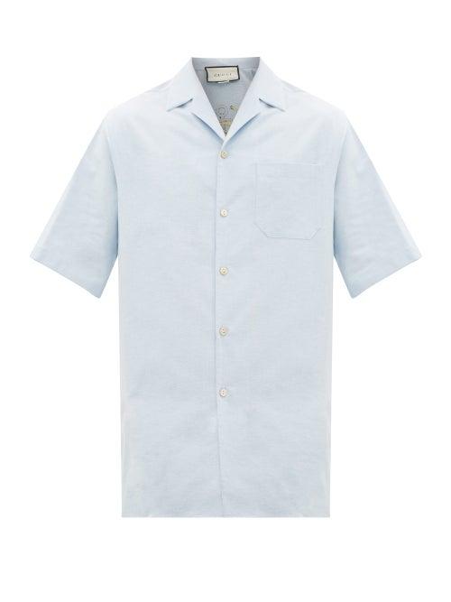 Matchesfashion.com Gucci - Nautical-embroidered Cotton Bowling Shirt - Mens - Light Blue