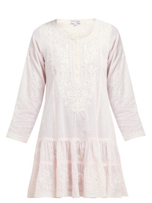 Matchesfashion.com Juliet Dunn - Floral Embroidered Tiered Cotton Mini Dress - Womens - Pink