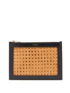 Saint Laurent - Leather-trim Rattan Pouch - Womens - Tan