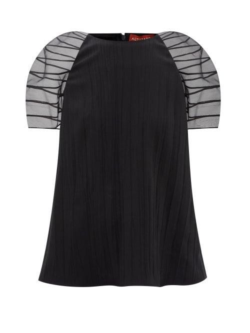 Altuzarra - Brizos Organza-sleeve Silk-crepe Top - Womens - Black