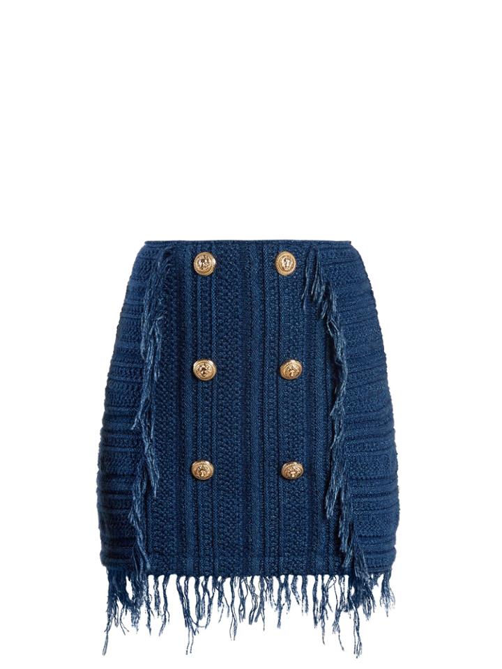 Balmain Frayed Button-embellished Tweed Mini Skirt