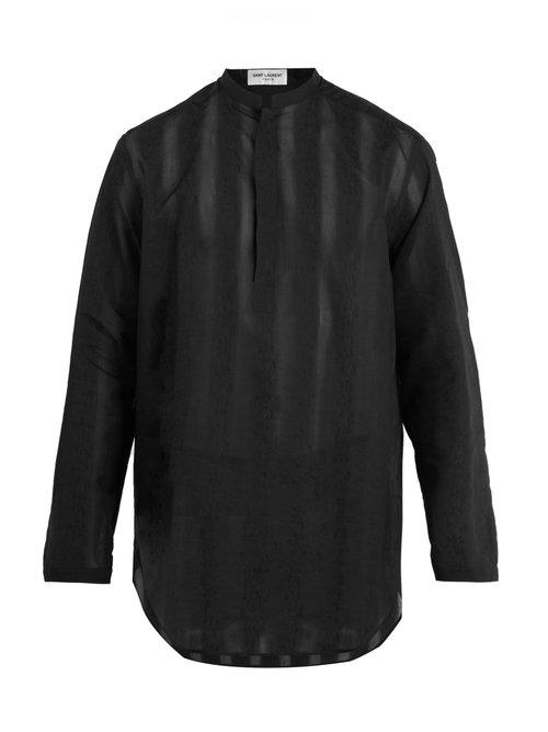 Matchesfashion.com Saint Laurent - Floral Embroidered Sheer Cotton Blend Shirt - Mens - Black