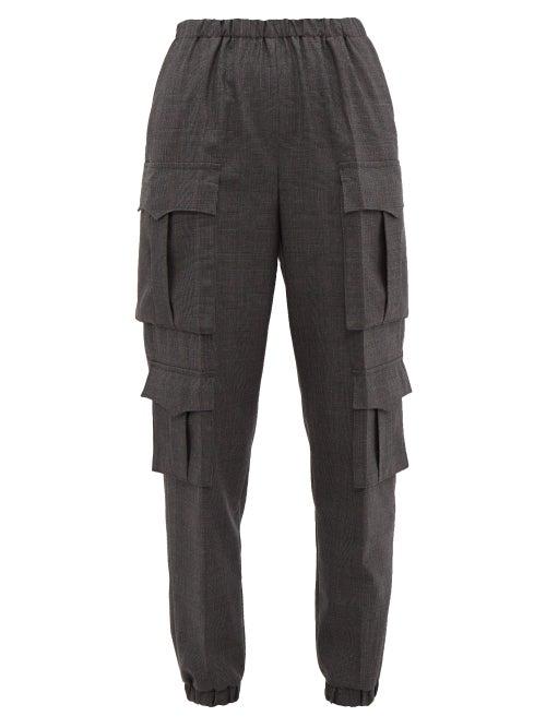 Matchesfashion.com Prada - Prince Of Wales Check Wool Cargo Trousers - Womens - Black