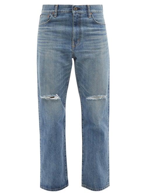 Junya Watanabe - Distressed Cropped-leg Jeans - Womens - Mid Denim