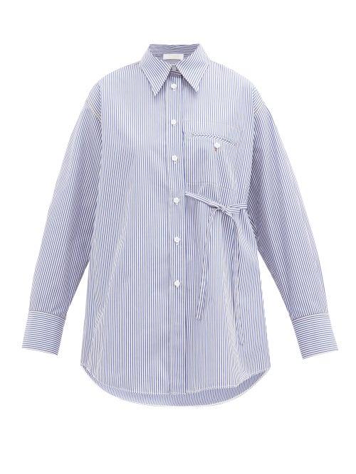 Matchesfashion.com Chlo - Side-tie Striped Cotton-poplin Shirt - Womens - Blue White